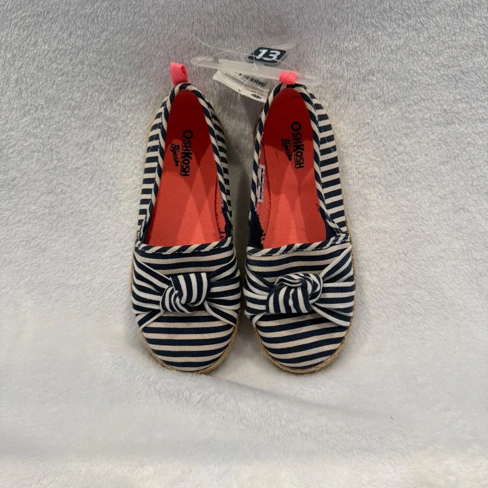 OshKosh Bgosh Kids Girls Navy White Striped Flat Shoes Size 13‎ Slip On